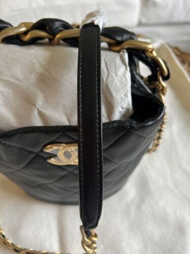 Chanel Shiny Lambskin Quilted Chain Is More Drawstring Bag Black Buy Online 