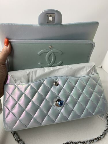 21K CHANEL Medium Classic Double Flap Bag Iridescent Icy Blue Calfskin 2021 NWT Buy Online 