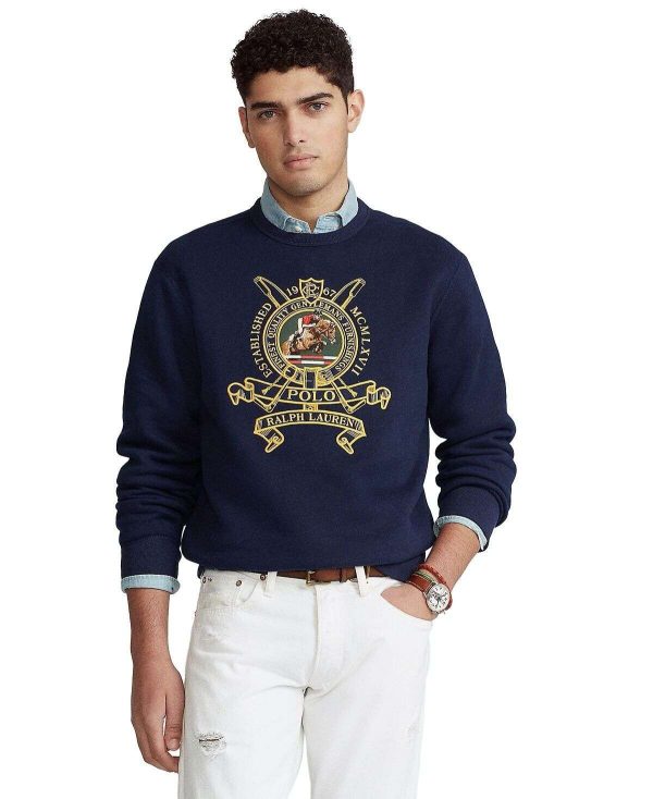 NWT POLO RALPH LAUREN NAVY 1967 CREST EQUESTRIAN Embroidered Fleece Sweater XL Buy Online 