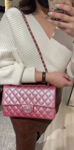 CHANEL Medium Classic Double Flap Bag Iridescent Pink 2022 Buy Online 