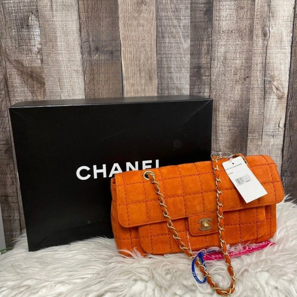 Chanel Orange Stitch Square Quilted Suede Single Flap Bag Buy Online 