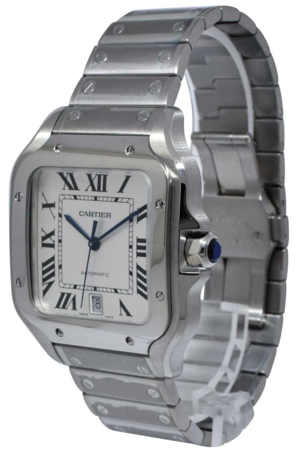 NEW Cartier Santos Steel Silver Roman Dial Mens Auto Watch 4072 B/P WSSA0018 Buy Online 