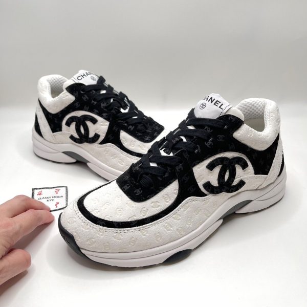 Chanel White Black CC Logos Suede 37 EUR Size Runners Trainers Shoes Sneakers Buy Online 