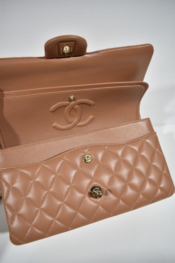 Chanel 22S Caramel Brown Medium Classic Flap Gold Chain CC Quilted Shoulder Bag Buy Online 