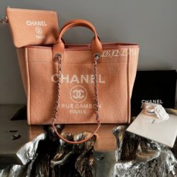 CHANEL 22C Orange Claire Beige Deauville Tote Peach Large Shopping Bag Pouch NEW Buy Online 