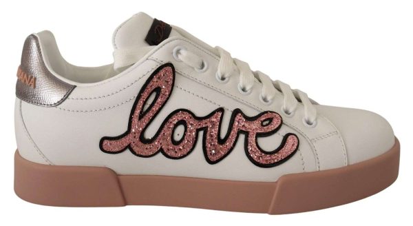 Dolce & Gabbana White Love Patch Portofino Sneakers Shoes Buy Online 