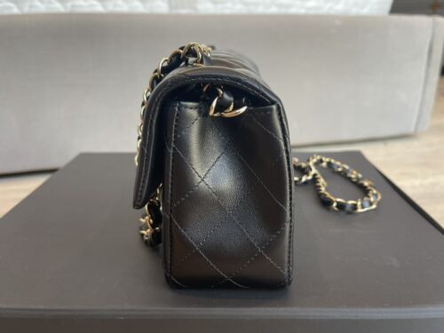 BNIB Chanel Rectangular Mini Flap Bag in Lambskin and Light Gold Hardware Buy Online 