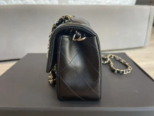 BNIB Chanel Rectangular Mini Flap Bag in Lambskin and Light Gold Hardware Buy Online 