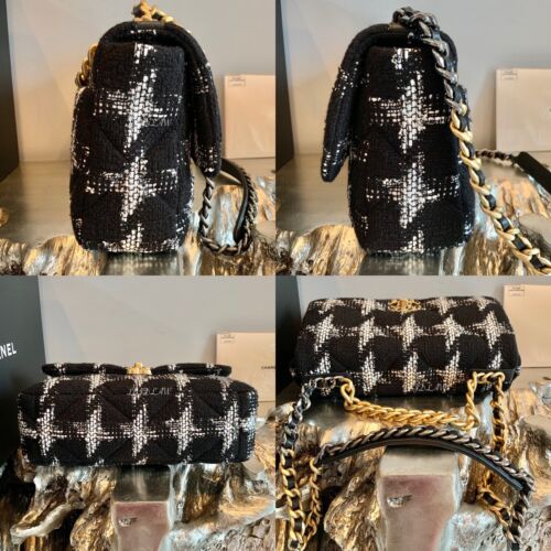 CHANEL 19 Flap Bag Large Black 20B Houndstooth White Gold Tweed Ribbon Crossbody Buy Online 