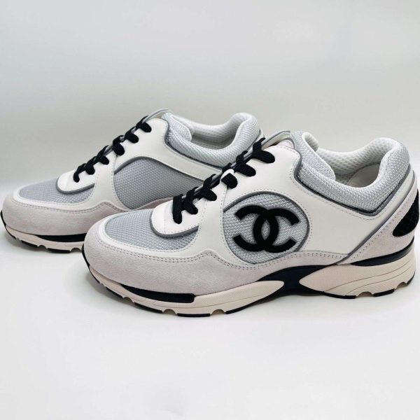 Chanel White Black Gray Silver CC Logo 39 EUR Size Reflective Trainers Sneakers Buy Online 