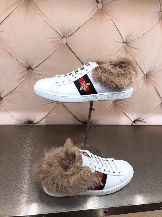 Women 8.0Us Gucci Ace With Fur Sneakers White Buy Online 