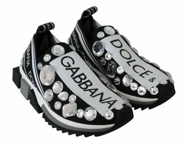 $1,200 DOLCE & GABBANA Silver Black Gray Sorrento Crystal Sneakers EU35 US5 UK2 Buy Online 
