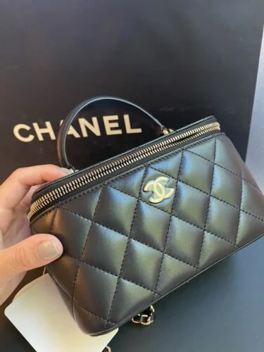 Limited Chanel 22A black lamb skin Chanel Vanity Case Bag With Chain FULL  SET Buy Online 