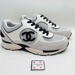 Chanel 22S Mesh Suede Calfskin Womens CC Sneakers 39 White Silver Light Grey Buy Online 