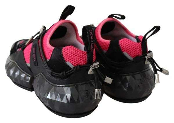 $925 JIMMY CHOO Diamond Trail Black Pink Leather Stretch Sneakers EU39 US9 UK6 Buy Online 
