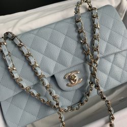22P CHANEL Medium Classic Double Flap Bag Light Blue Caviar LGHW NWT Buy Online 