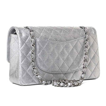 CHANEL 21K Silver Metallic Glittered Caviar Quilted Medium Double Flap CC bag 1